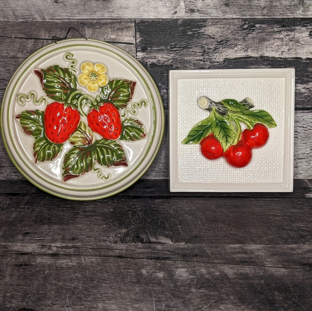 Pair of Midcentury Ceramic Fruit Plaques
